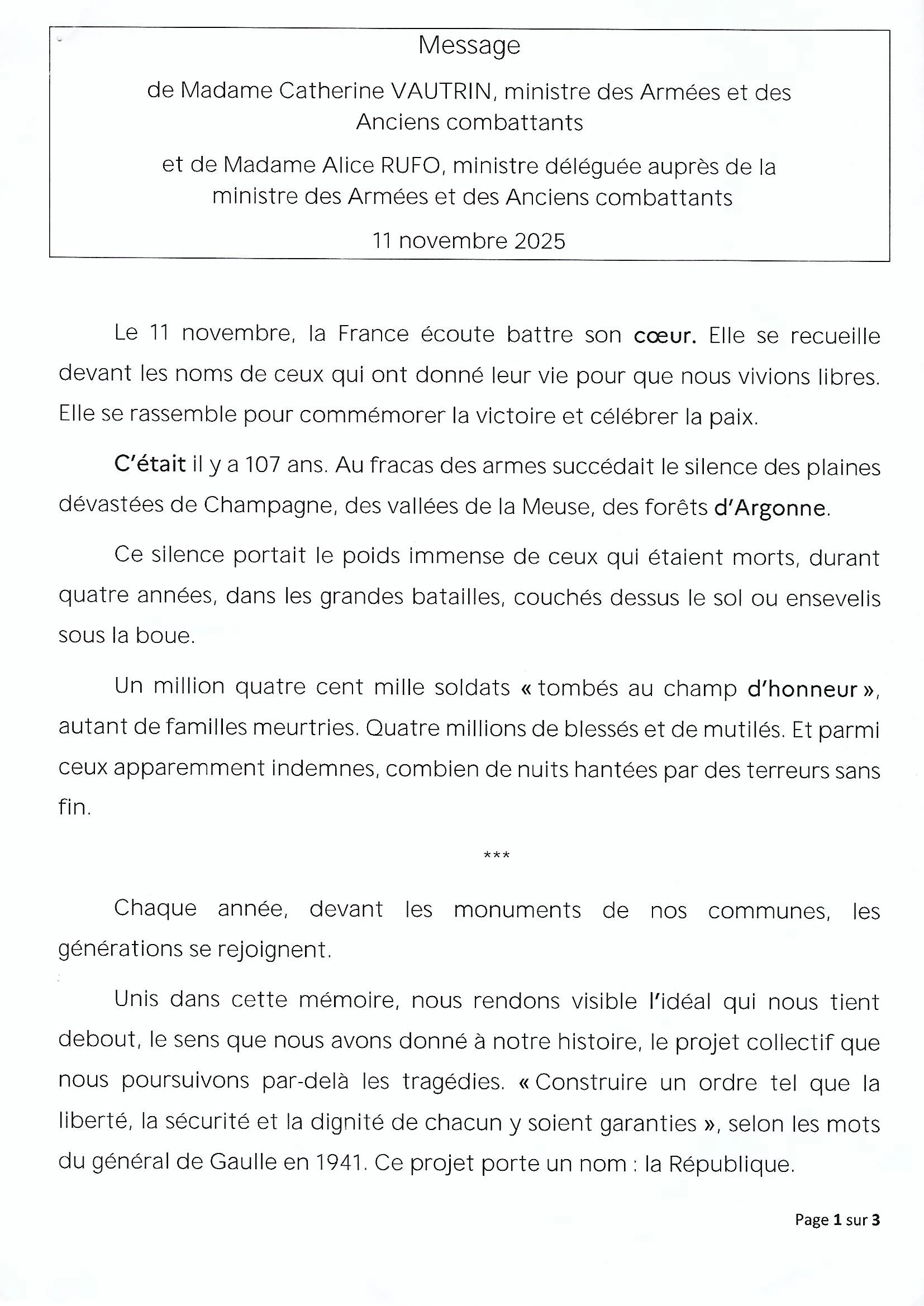 Message de madame la ministre des armees du 11 novembre 2025 1